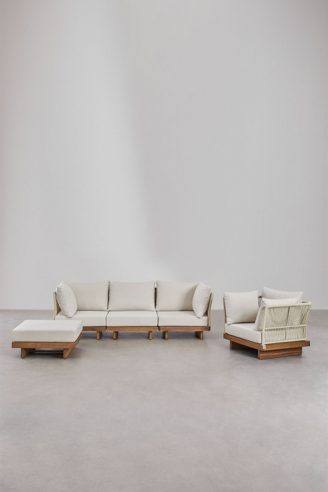 Dailin 3-Piece Modular Sofa Set with 2 Corner Chairs, Armchair and Ottoman in Acacia Wood