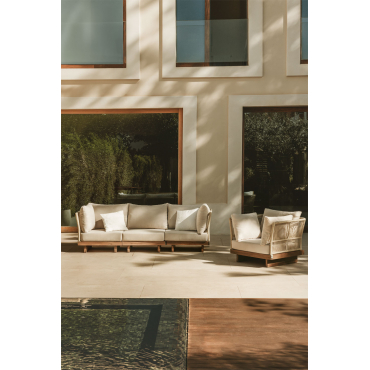 Garden Set With 3-piece Modular Sofa With 2 Corner Chairs And Armchair In Acacia Wood Dailin Acacia Brown - Sklum