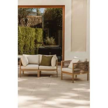 Branson Acacia Wood 2-piece Modular Sofa Set With Armrests And Armchair Acacia Brown - Sklum