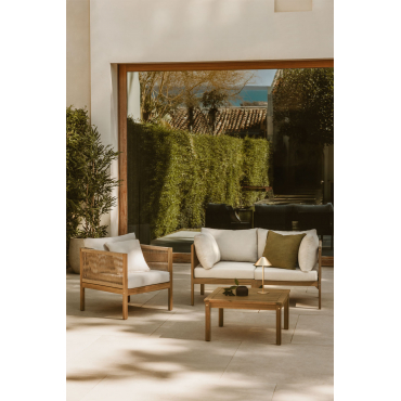 Branson Acacia Wood 2-piece Modular Sofa Set With Armrests, Armchair And Coffee Table Acacia Brown - Sklum
