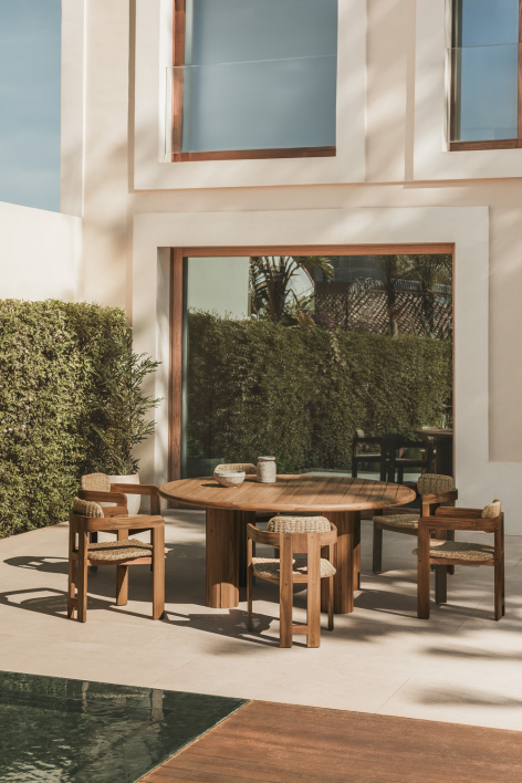 [*] Ginara round acacia wood garden table - Acacia Brown