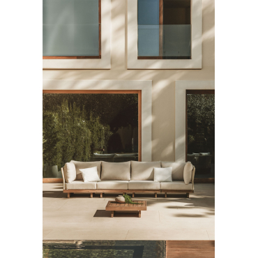 Dailin 4-piece Modular Sofa Set With 2 Corner Armchairs And Coffee Table In Acacia Wood Acacia Brown - Sklum