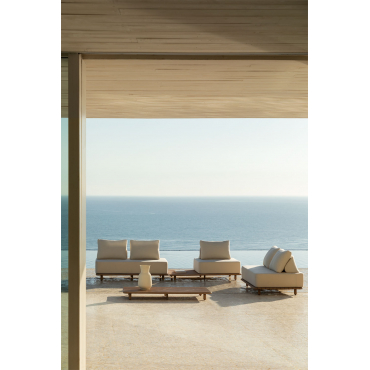 Garden Set With 2-piece Modular Sofa, Side Table, Sofa, And Coffee Table 160x95 Cm In Acacia Portet Gardenia White - Sklum
