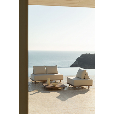 Portet Acacia Garden Set With 2-seater Sofa, Armchair, And 95x95 Cm Coffee Table Gardenia White - Sklum