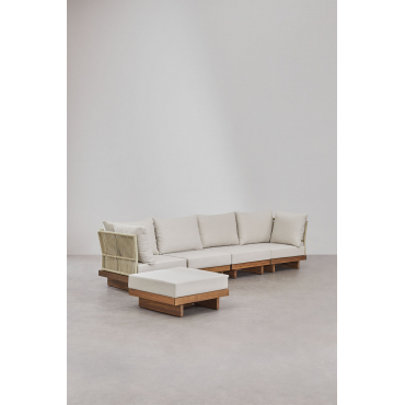 Dailin 4-piece Modular Sofa With 2 Corner Chairs And Ottoman In Acacia Wood Acacia Brown - Sklum