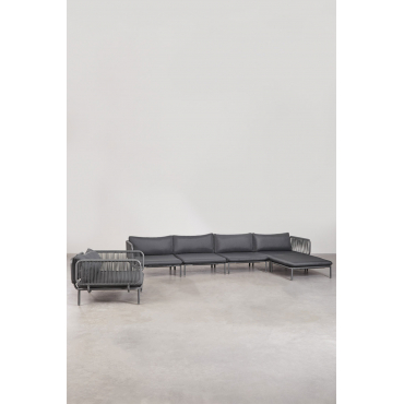 4-piece Modular Garden Sofa With 2 Corner Armchairs, Pouf And Roubly Armchair Grey Graphite - Sklum