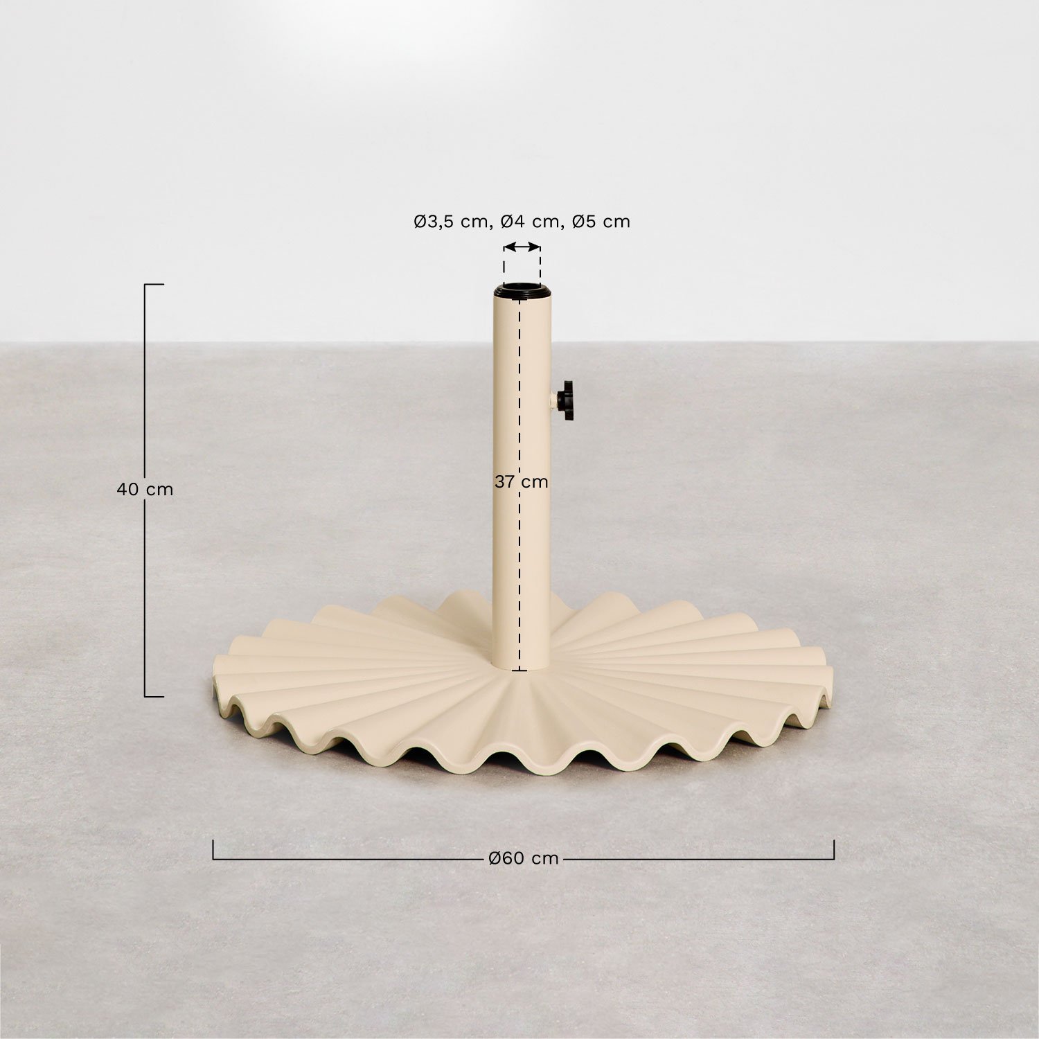 Round umbrella base 60Øcm in steel Carolys, medidas