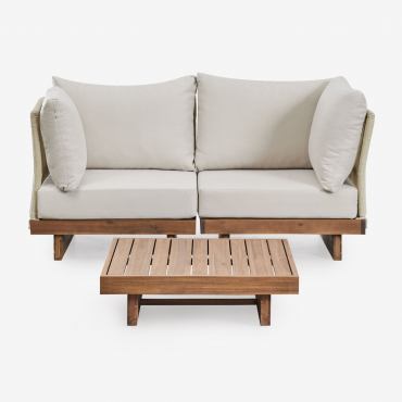 Living Room Set With 2-piece Modular Sofa With 2 Corner Armchairs And Coffee Table In Dailin Acacia Wood Acacia Brown - Sklum
