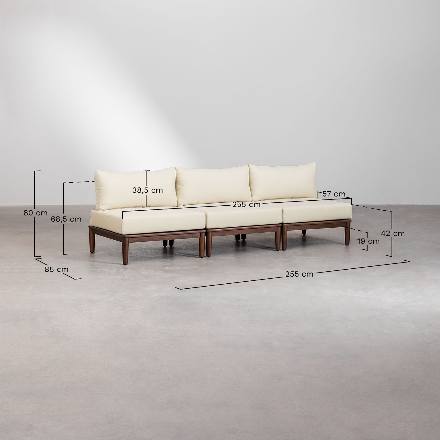 Giulia 3-piece modular acacia garden sofa, medidas