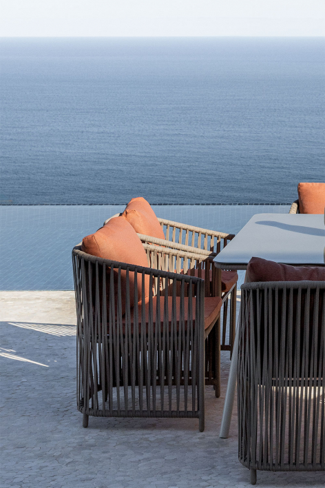 Sophie garden chair with armrests in aluminium and braided rope - Red Clay - Brown Frappé