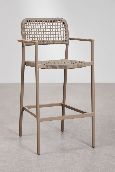 4-Pack garden high stools 75 cm with armrests in aluminium and mocha brown braided rope Nediam - Moka Brown