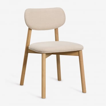 Dining Chair In Wood And Fabric Kampala Fabric Cream Beige - Sklum