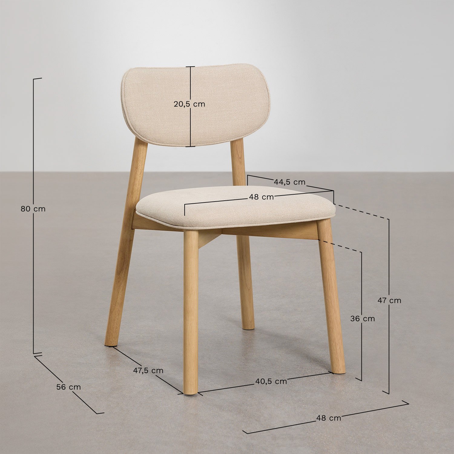 Dining chair in wood and fabric Kampala, medidas