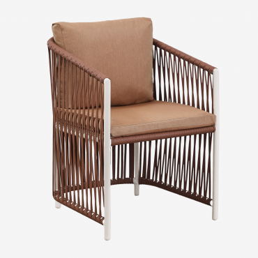 Dining Chair With Armrests In Aluminium And Braided Rope Sophie Nude Brown - Sklum