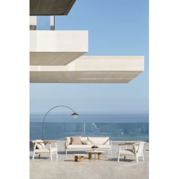 Garden Set With 3-seater Sofa In Bouclé Fabric, 2 Coffee Tables, And 2 Armchairs In Aluminum Yervin Natural Colors Bouclé - Sklum