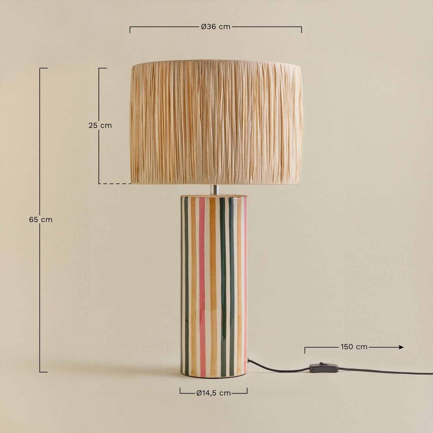 Arendal stoneware and raffia table lamp, medidas