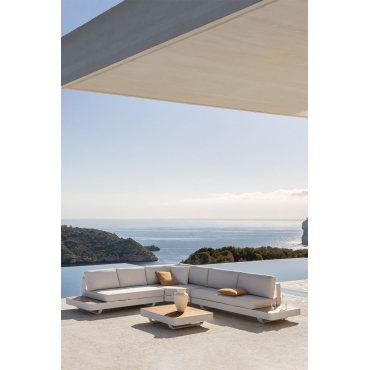 Garden Set With 5-seater Corner Sofa And Coffee Table In Aluminium And Teak Wood Yarilo Natural Colors Bouclé - Sklum