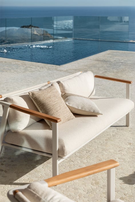 Yervin 3-seater garden sofa in aluminium and bouclé fabric