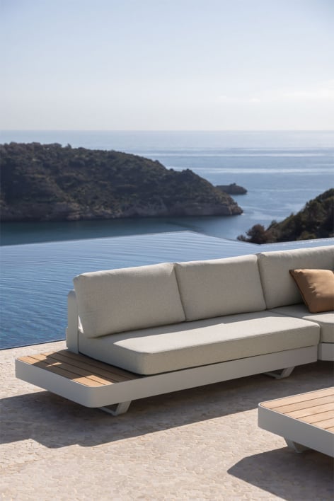 Yarilo 2-seater modular garden sofa in aluminium with left side table in teak wood