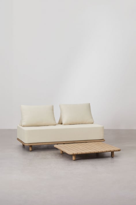 2-seater sofa and square coffee table 95x95 cm living room set in Portet acacia