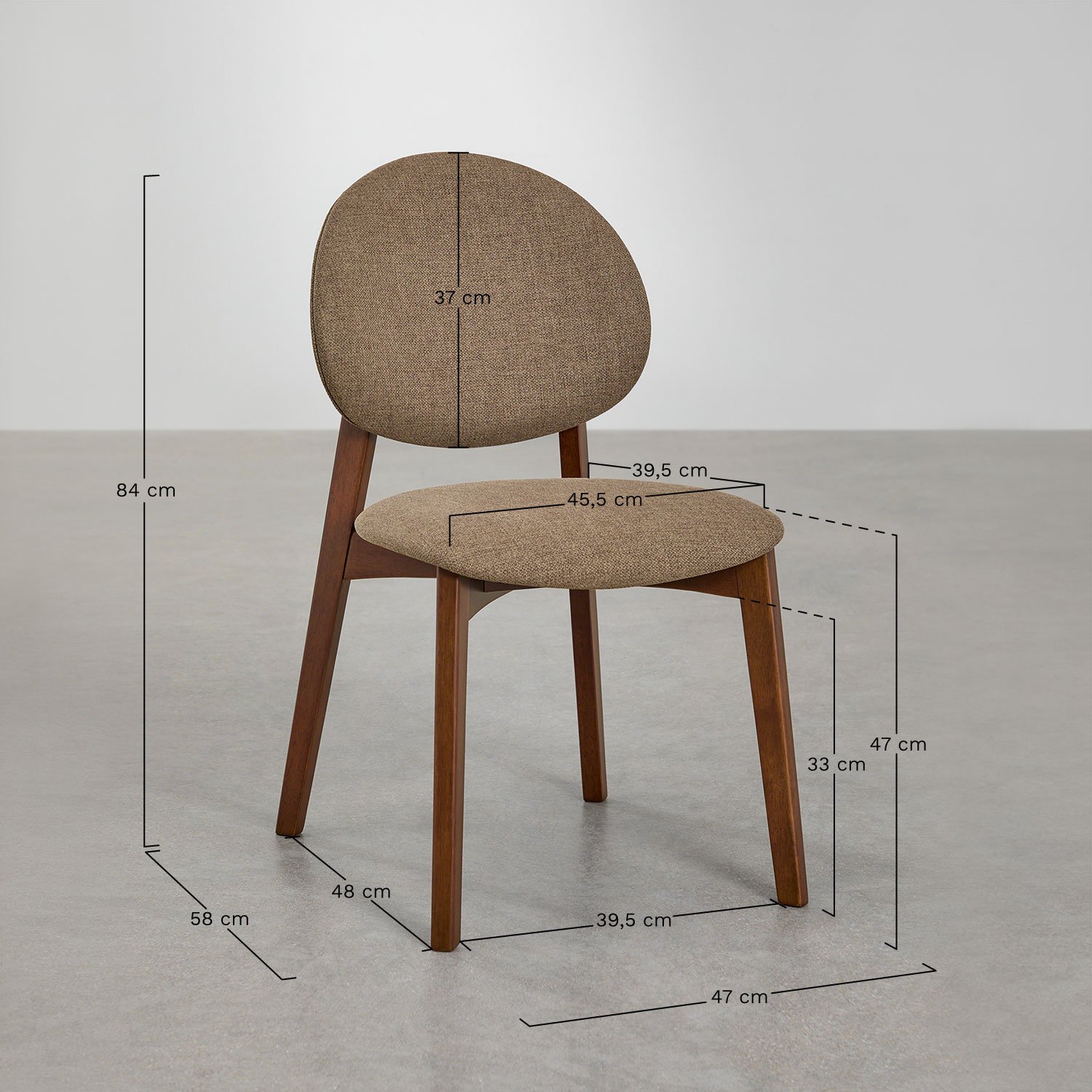 Dining chair in wood and fabric Yamena, medidas
