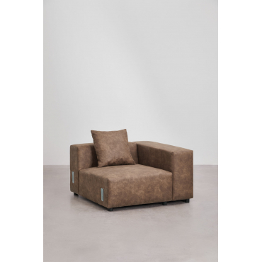 Right Corner Module 115x113 Cm With High Armrest And Cushion For Bruna Modular Sofa Suede Brown Coffee - Sklum