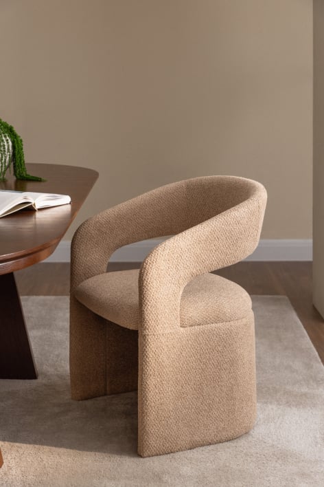 Jules upholstered dining chair with armrests - Latte Brown Thick Chenille