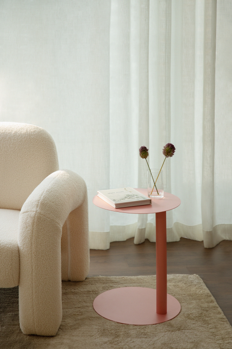 Yannik round side table Ø40 cm in steel - Pink Peony