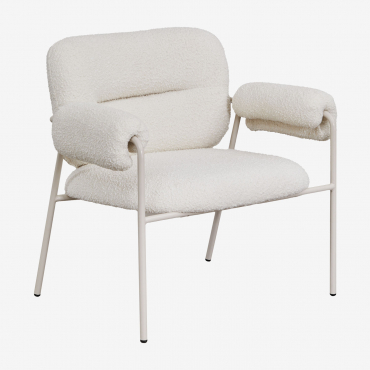 Hanko Bouclé Fabric Armchair White Bouclé - Sklum
