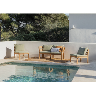 4-piece Modular Garden Sofa With Armrests In Acacia Wood Philips Green Khaki - Sklum