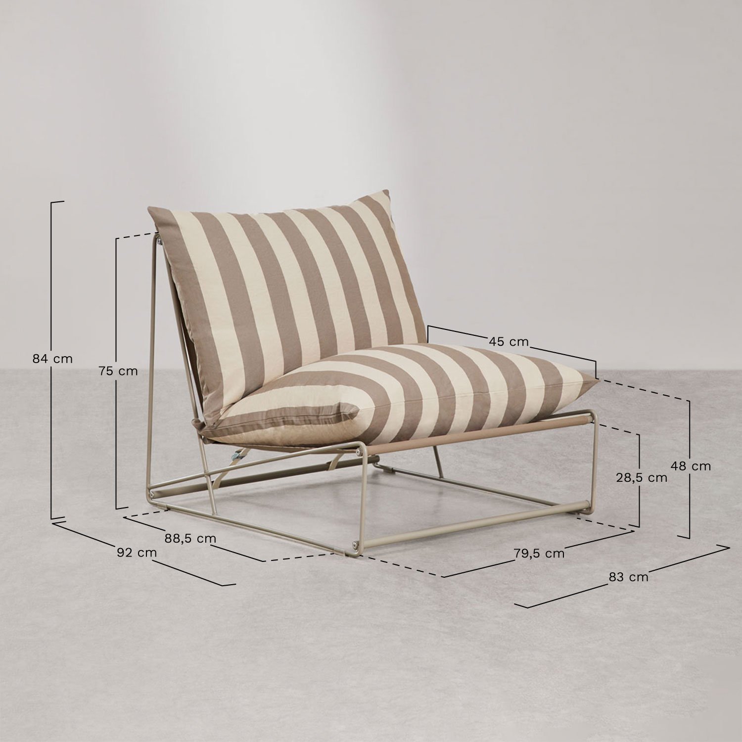 Amaro garden set with convertible armchair and pouf, medidas