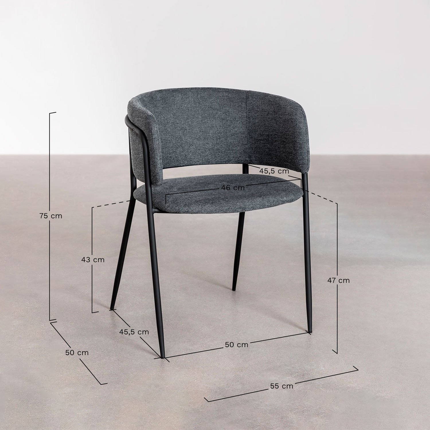 Pack of 2 Nalon upholstered dining chairs, medidas