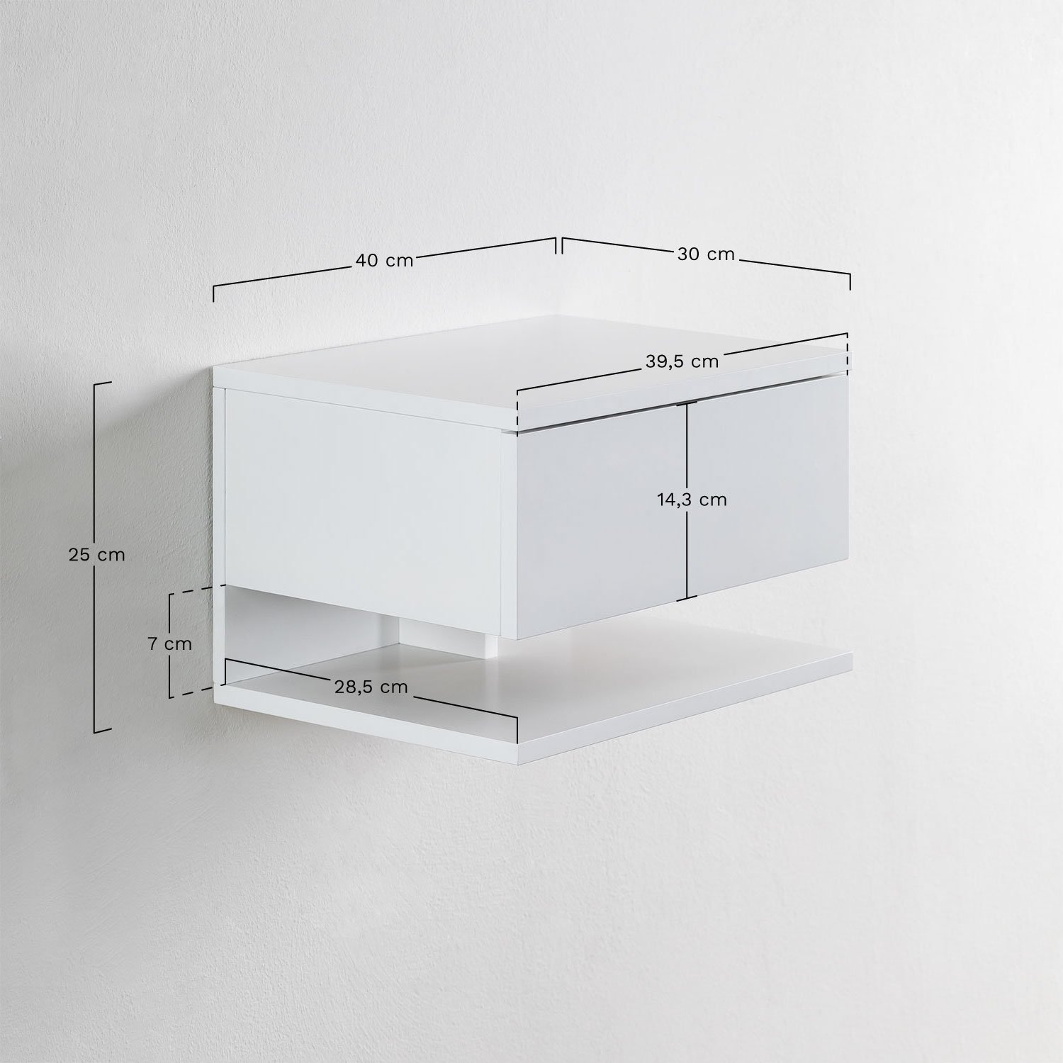 Griviza floating bedside table with drawer, medidas