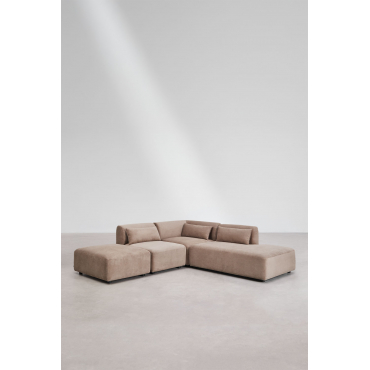 3-piece Modular Corner Sofa With Right Chaise And Fogler Pouf Corduroy Camel Brown - Sklum