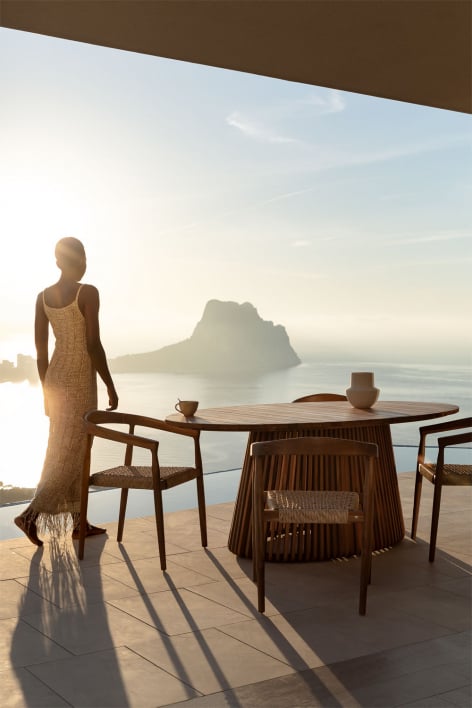 Oval garden table 200x110 cm in Mura acacia wood - Rustic Acacia Brown