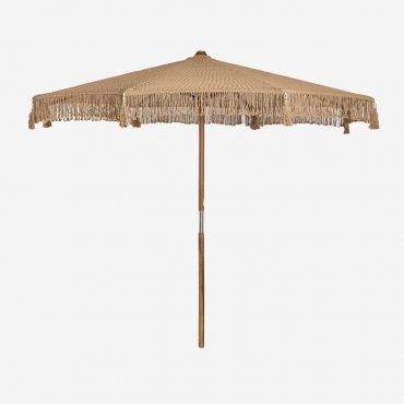 Tongariki Teak And Cotton Parasol Ø300 Cm & Almond Beige Macramé - Sklum