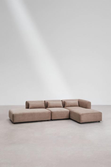 Right 3-piece modular chaise longue sofa with Fogler ottoman - Corduroy Camel Brown