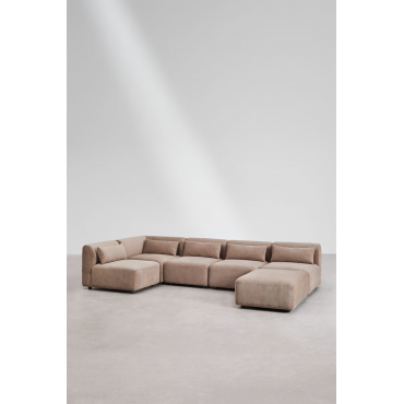 Fogler 5-piece Modular Corner Sofa With Pouf Corduroy Camel Brown - Sklum