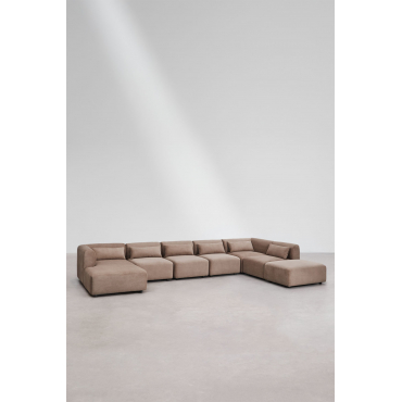 6-piece Left-hand Chaise Longue Modular Sofa With Fogler Pouf Corduroy Camel Brown - Sklum