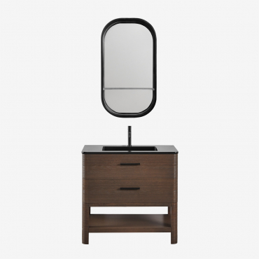 Bathroom Furniture Set In Wood With Integrated Sink Misene Dark Brown Wood & Oval With Shelf Black 50x90 Cm Warien & Black ↑20 Cm With - Sklum