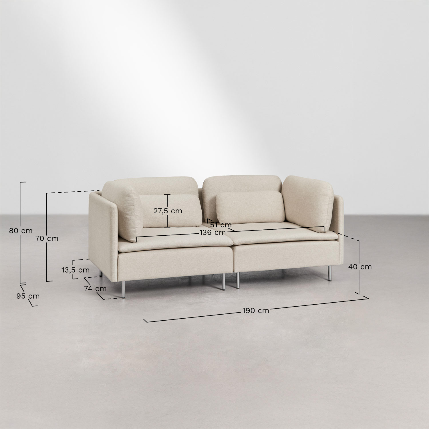 2-piece modular sofa in Oriol fabric, medidas