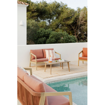 Kaela 2-seater Garden Sofa In Acacia Wood And Braided Rope Fabric Red Roof Tile - Sklum