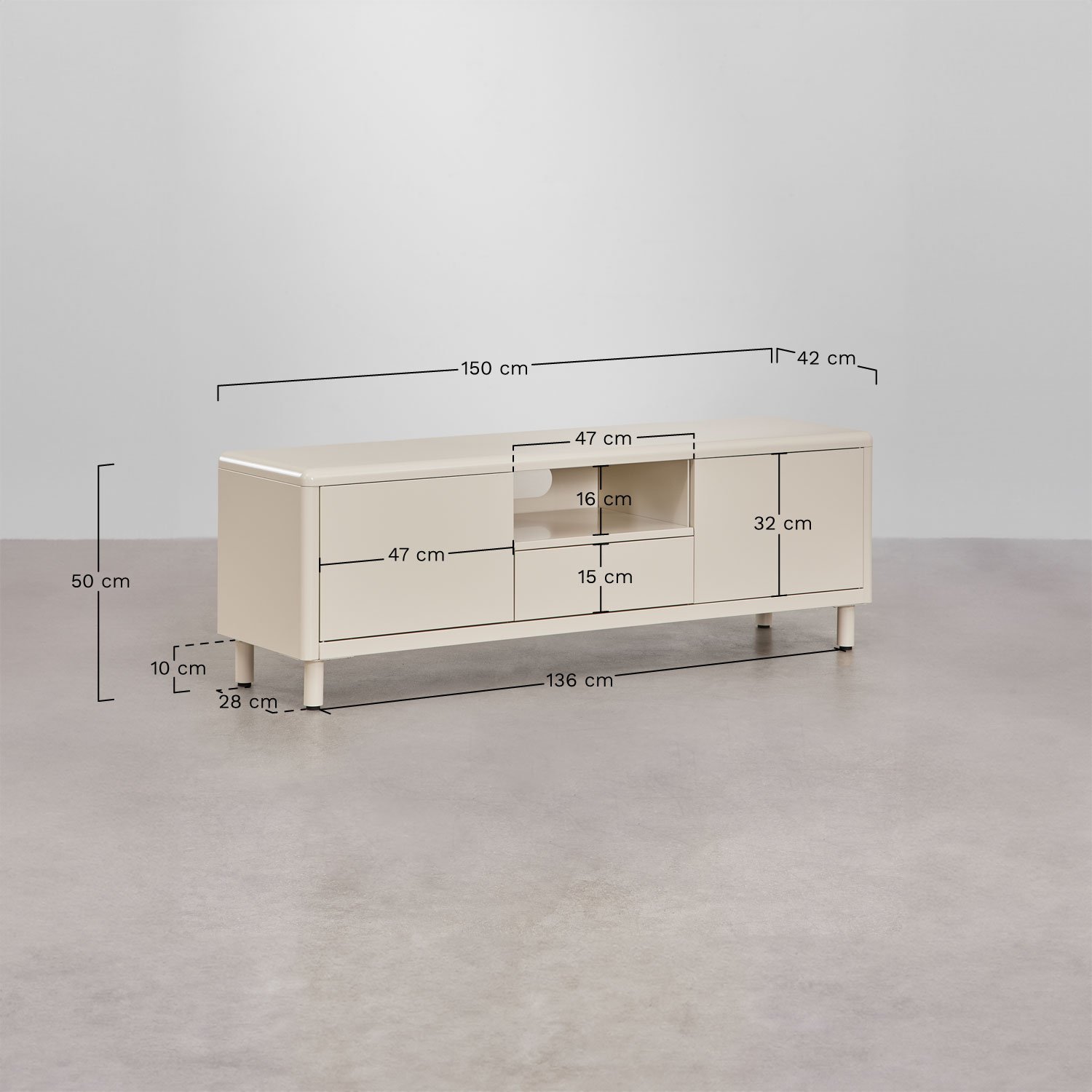 Michigan steel TV stand, medidas