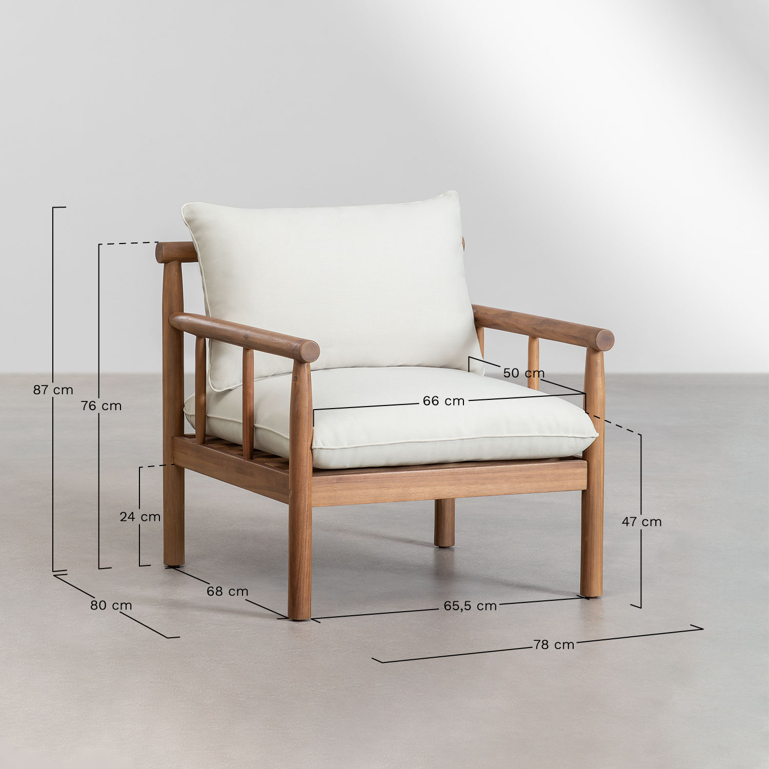 Garden set with 3-seater sofa and armchair in Melvin acacia wood, medidas