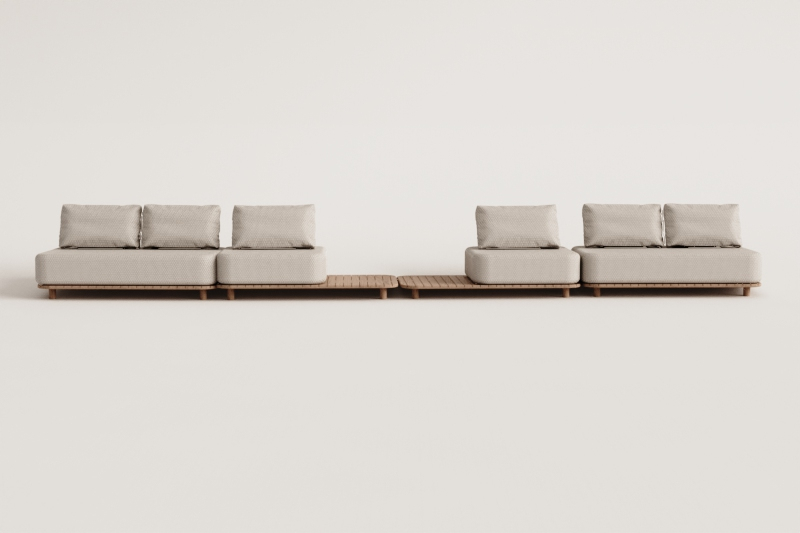 Portet 4-piece modular sofa garden set with side table in acacia