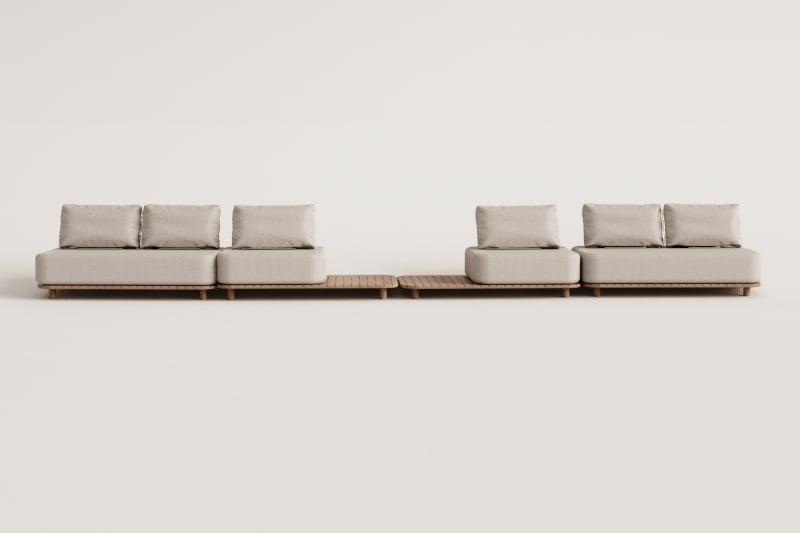 Portet 4-piece modular sofa set with side table in acacia