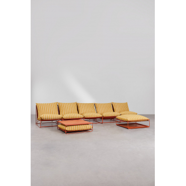 5-piece Modular Sofa Garden Set With Side Table And Convertible Pouf Amaro Honey Yellow - Red Clay - Sklum