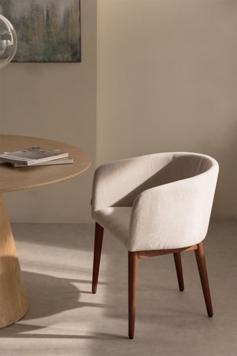 Bunia upholstered dining chair with armrests - Fabric Off-White