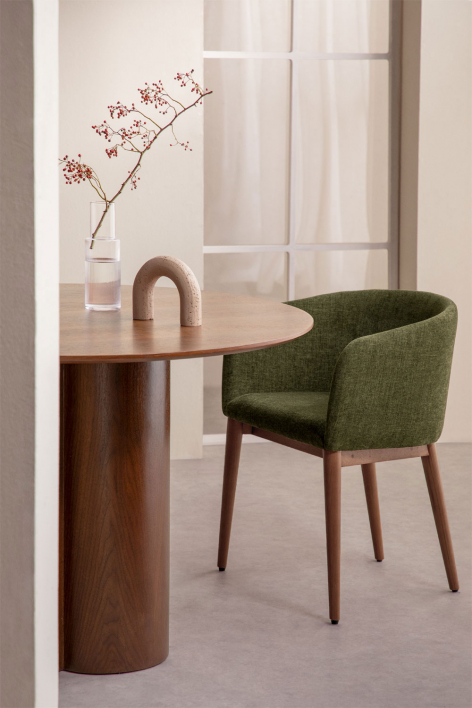 Pack of 2 Bunia upholstered dining chairs with armrests - Chenille Sage Green