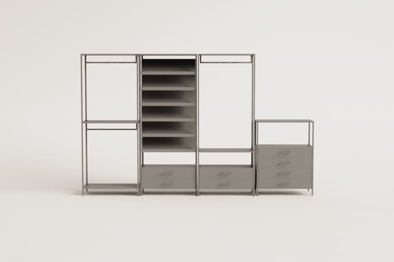 Janine 4-piece open modular wardrobe with steel drawers